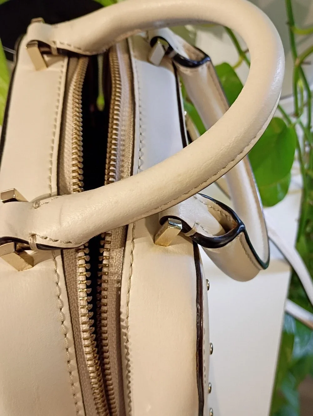 kate spade Cream Studded Satchel with Gold Hardware